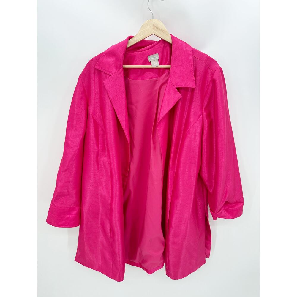 Chicos Pink Open Long Blazer Jacket Women‎ Sz 20/22 Career Office Barbie